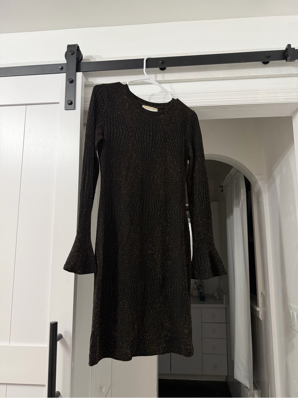 Michael Kors Black Metallic Knit Bell-Sleeve Dress